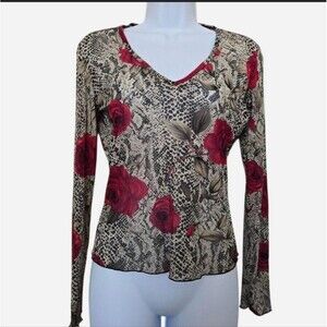 Express Vintage Y2K Roses Mesh Euro goth long sleeve top
